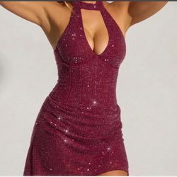 Oh Polly Plum sequin mini dress