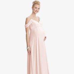 Draped Off-Shoulder Blush Chiffon Dress (Maternity-Friendly)