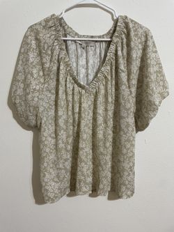 Women’s Loft Neutral Floral Short Sleeve Top Size Large -2$