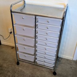 Rolling Trolley Storage Cart with 15 drawers.