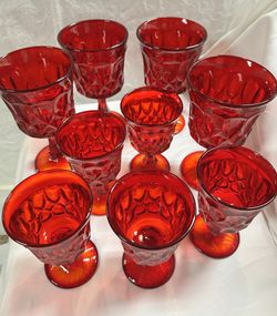 Vintage Noritake Perspective Red Glass Drinkware Set of 4 Large and Set of 5 Small