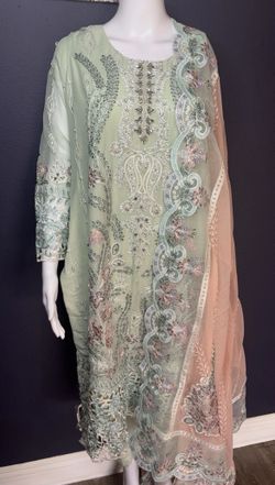 Pakistani Dress 3-Piece Set Brand New Embroidery Size Medium Color Sea Green