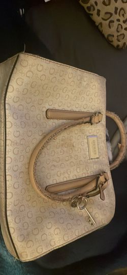 GUESS Women's Beige & Tan Logo Satchel Handbag - 1981 Monogram Top Handle