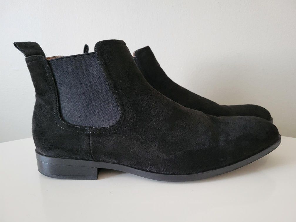 Men's Black Faux Suede Dress Boots, Size 8.5