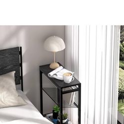 End Table for Small Space, 3-Tier Narrow Side Table with Magazine Holder, Nightstand, Skinny Snack Couch Table in Living Room, Bedroom Study and Balco