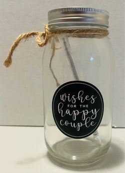 Farmhouse “Wishes for the Happy Couple” Mason Jar – Wedding Advice Keepsake w/ Pen