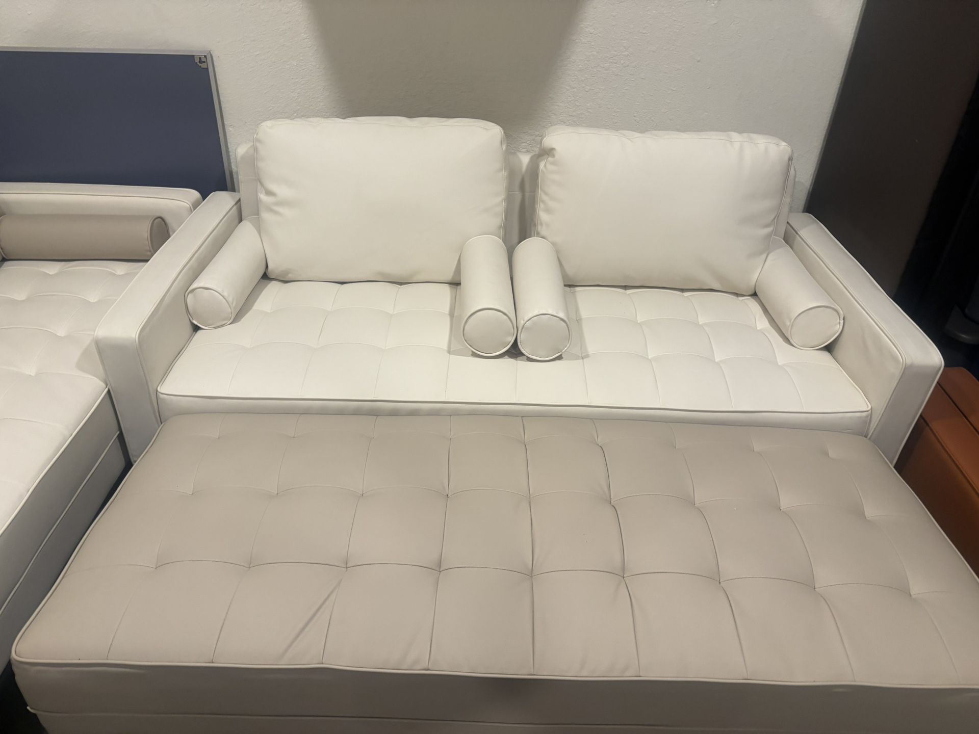 Beige-White Cream leather couch 