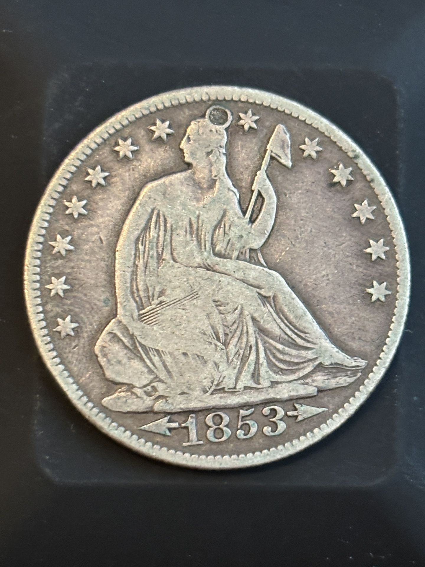 1853 Seated Liberty Half Dollar – Plugged Hole – 90% Silver