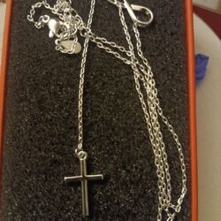 Adjustable 16" To 20" 925 Sterling Silver Chain With Cross Pendant