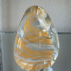Orange & White Swirl Egg Shaped Glass Paperweight