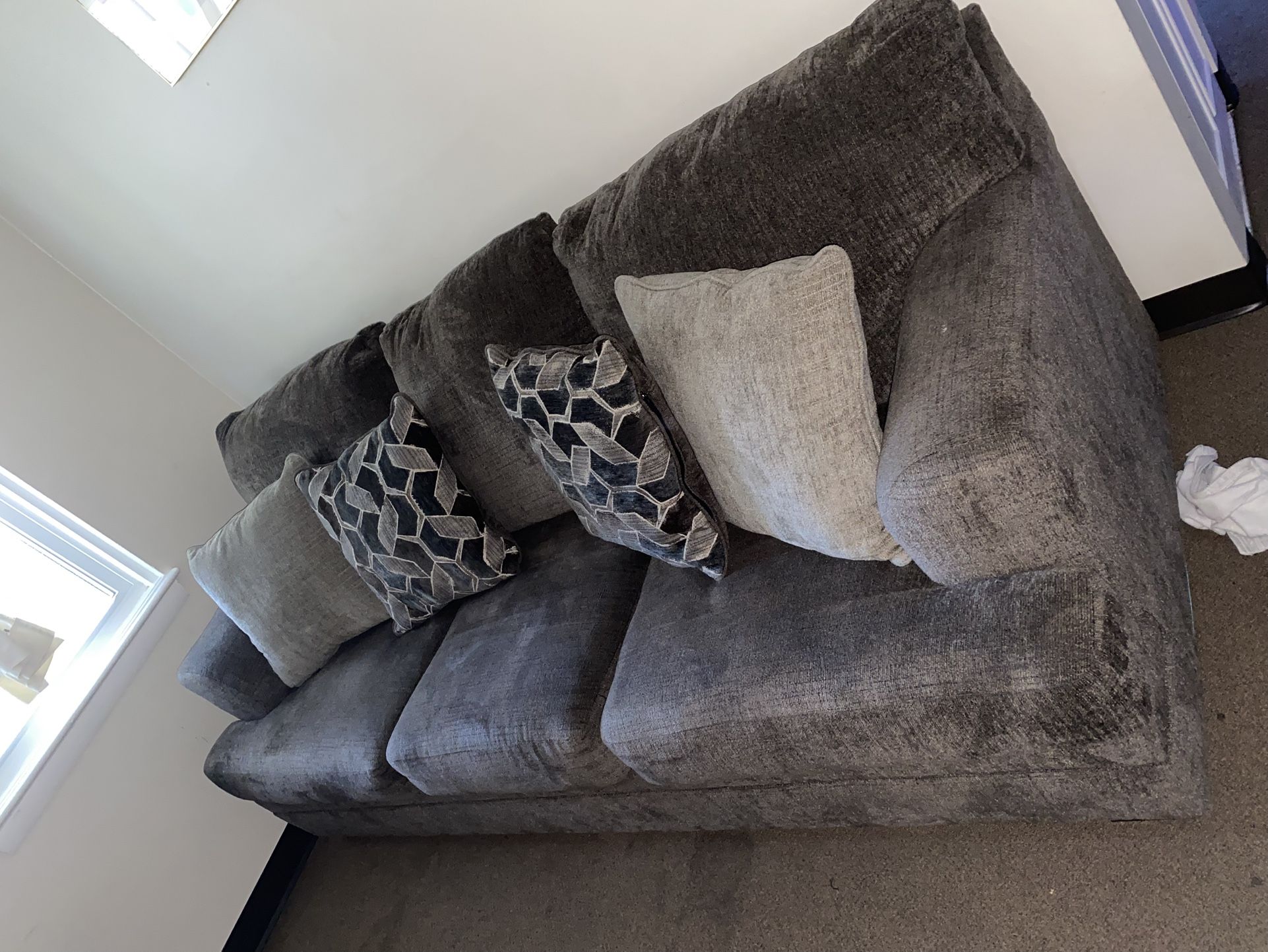 Greyish Couch And Love Seat