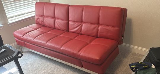 Red Leather Futon Sofa Bed