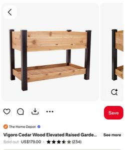 Vigoro 45.5 in. Natural Cedar Outdoor Raised Garden Bed with Shelf and Vinyl Legs (45.5 in. L x 24 in. W x 32 in. H)
