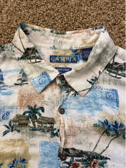 Campia Tropical Beach Island Sailboat Hawaiian Short Sleeve Button Down Size XXL