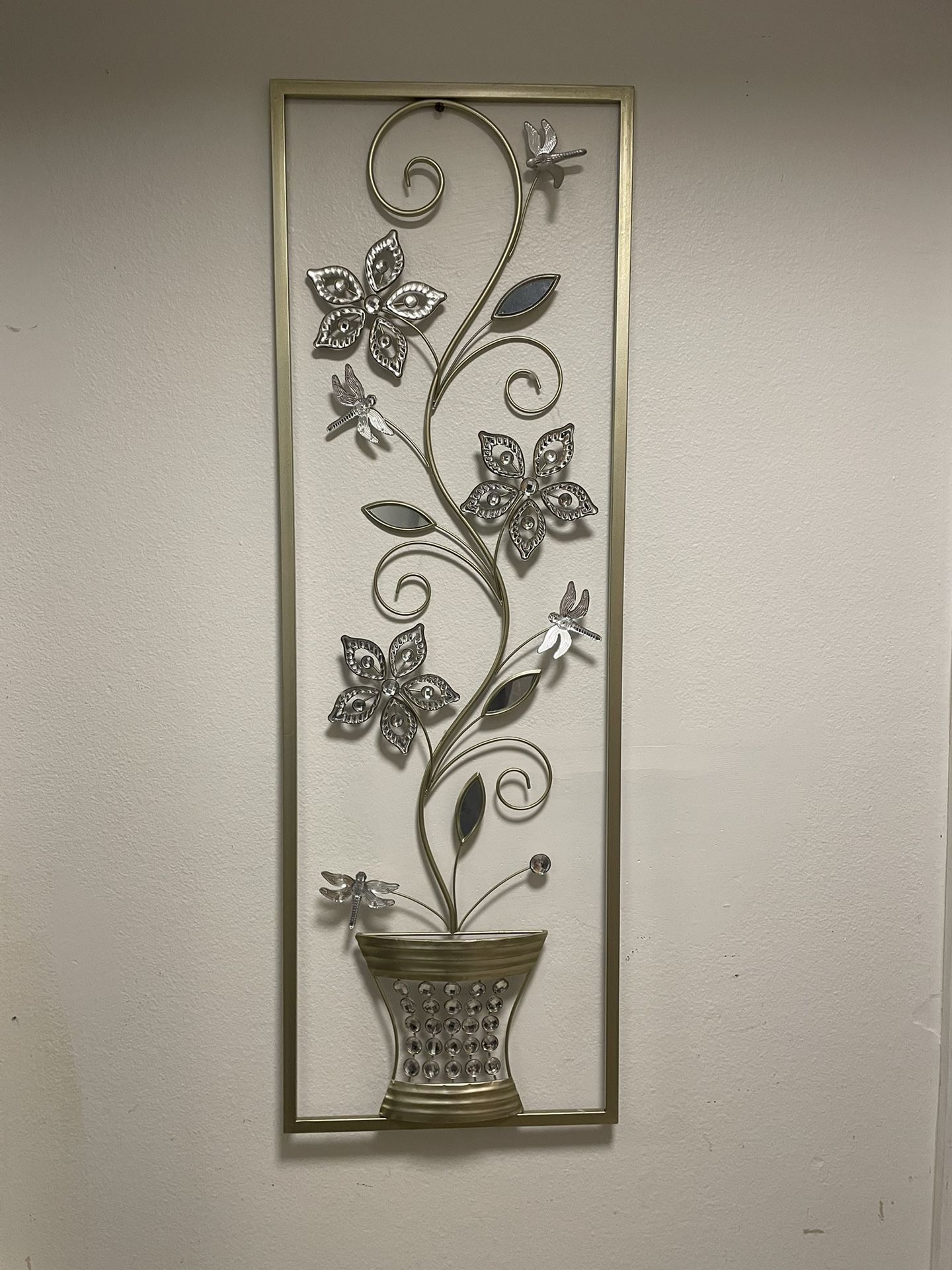 Framed Metal Sliver Flowers Wall Art ( For Decor Home