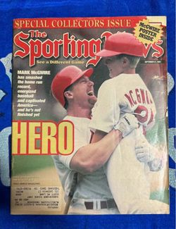 The Sporting News magazine from September 21, 1998, featuring former St. Louis Cardinals first baseman Mark McGwire