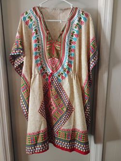 Cream Multicolor Printed V-Neck Tunic