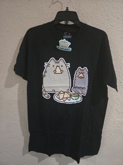 Pusheen Cat Graphic T-Shirt - Chips & Dip, Black, size Large and xl