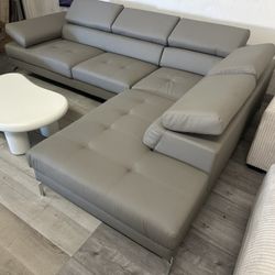 New Gray Sectional Faux Leather 