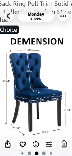 New set 2 navi blue Velvet Tufted Dining Chair