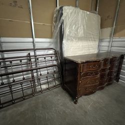 FREE Dresser, Mattress (wrapped), Brass Bed Frame