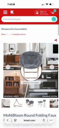 MoNiBloom Round Folding Faux Fur Saucer Chair Metal Frame Oversized Large Comfy Furry With Footrest Ottoman (Gray, 2 Set) 27 $45