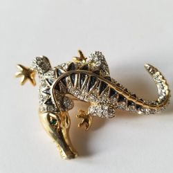 Alligator Crocodile Pin/brooch Black Gold Silver