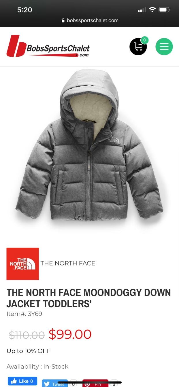 North face Toddlers Moondoggy Down Jacket