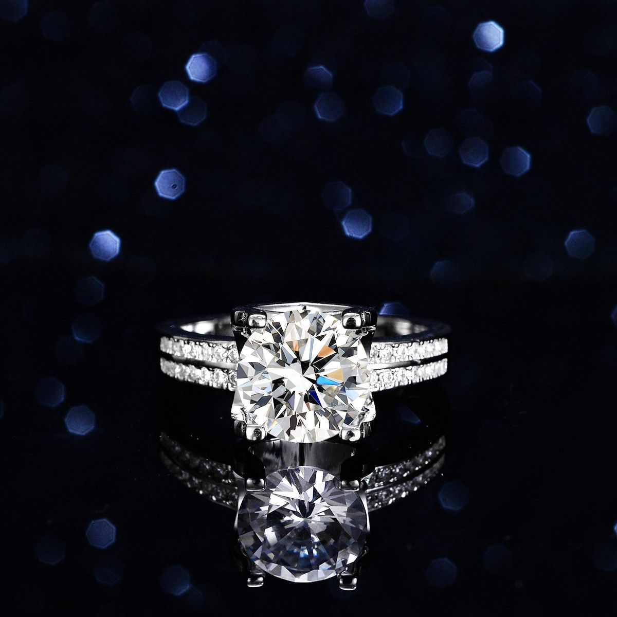 Brand New Moissanite 10H10A Ring 3CT 18K White Gold Plated Sterling Silver