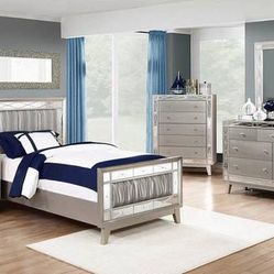 Hollywood Glamour Twin Bed with Mirrored Panel Accents! Lowest Prices Ever!