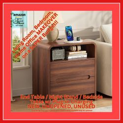 New Nightstand, Side desk, End table. In Walnut, Built-In Charging Station