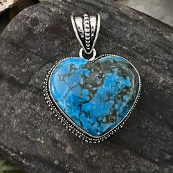 Natural Genuine Turquoise Heart Silver Pendant#32