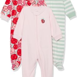 Amazon Essentials Unisex Babies' Microfleece Footed Zip-Front Sleep and Play, Multipacks