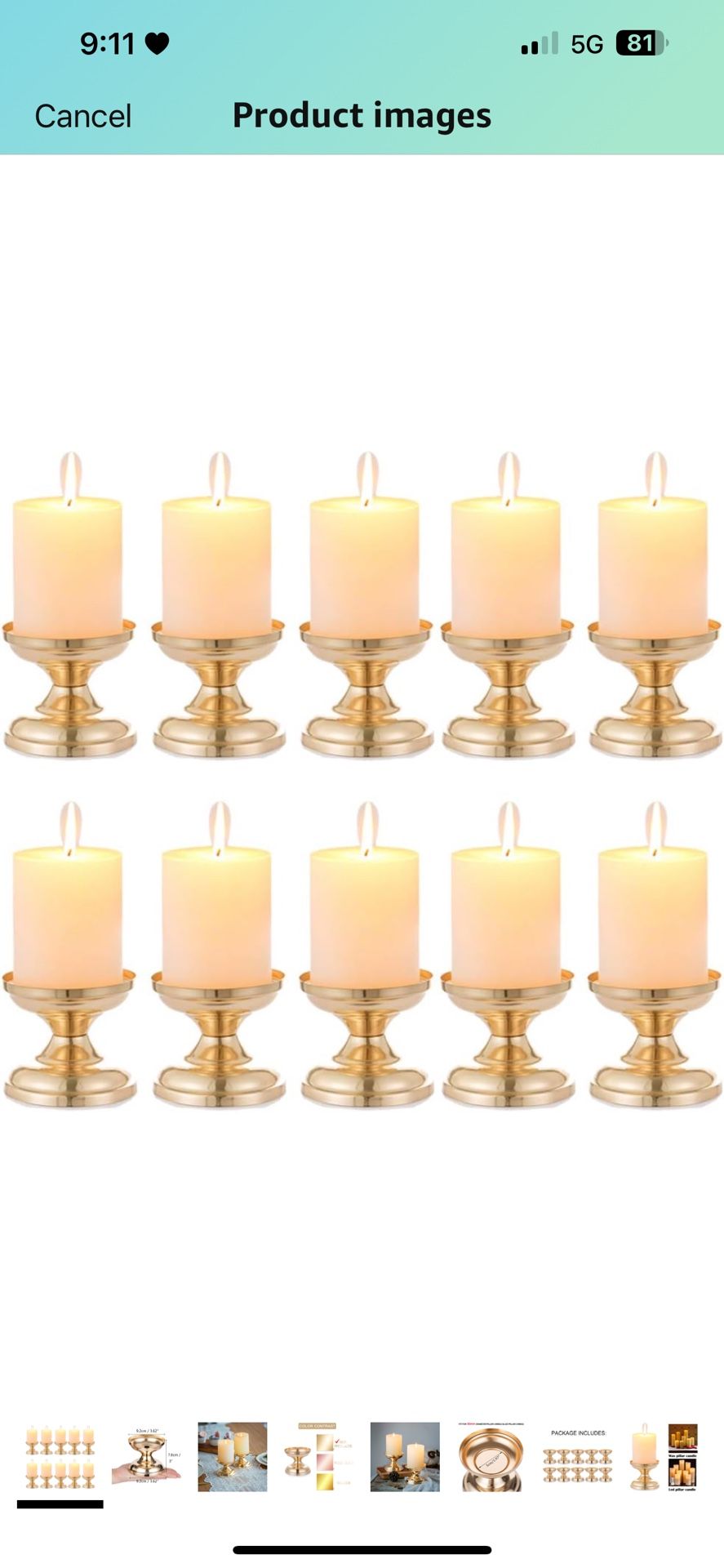 10 Pcs Gold Metal Pillar Candle Holders, Wedding Centerpieces Candlestick Holders