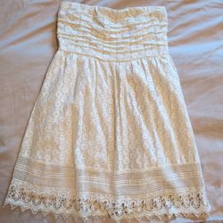 Wet Seal Vintage Cream Strapless Crochet Mini Dress, Medium, Sexy, Cowgirl,Bride, Summer