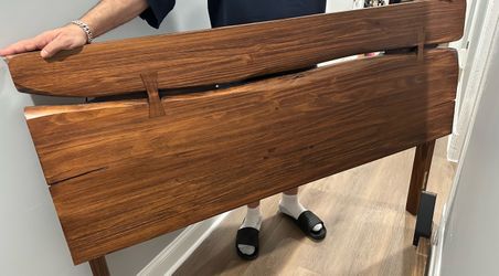 Solid Wood Bed Headboard Walnut Finish Queen Size