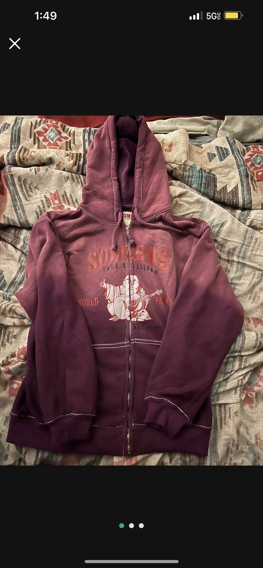 Supreme Collaboration w/ True Religion Purple Zip up hooded sweatshirt Limited edition
