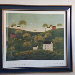 Warren Kimble American Folk Art framed print "Rolling Hills" in Great condition.