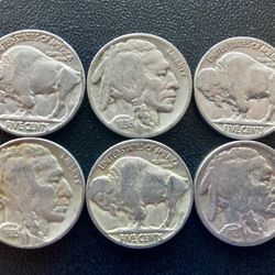 6 Vintage 1930s 1920s Indian Head Buffalo Nickels Rare Coins HTF 
