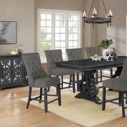 BRAND NEW RUSTIC WOOD Counter height Dining Set Includes 8 Chairs Table And  Free Buffet Sideboard Cabinet Grey Gray 