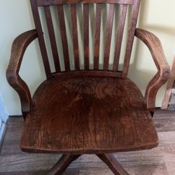 Antique Tiger Oak Wood Shivel Office Arm Chair Adjustable