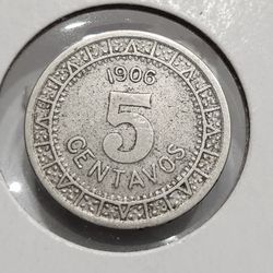 1906 Mexico 5 Centavos Antique Coin