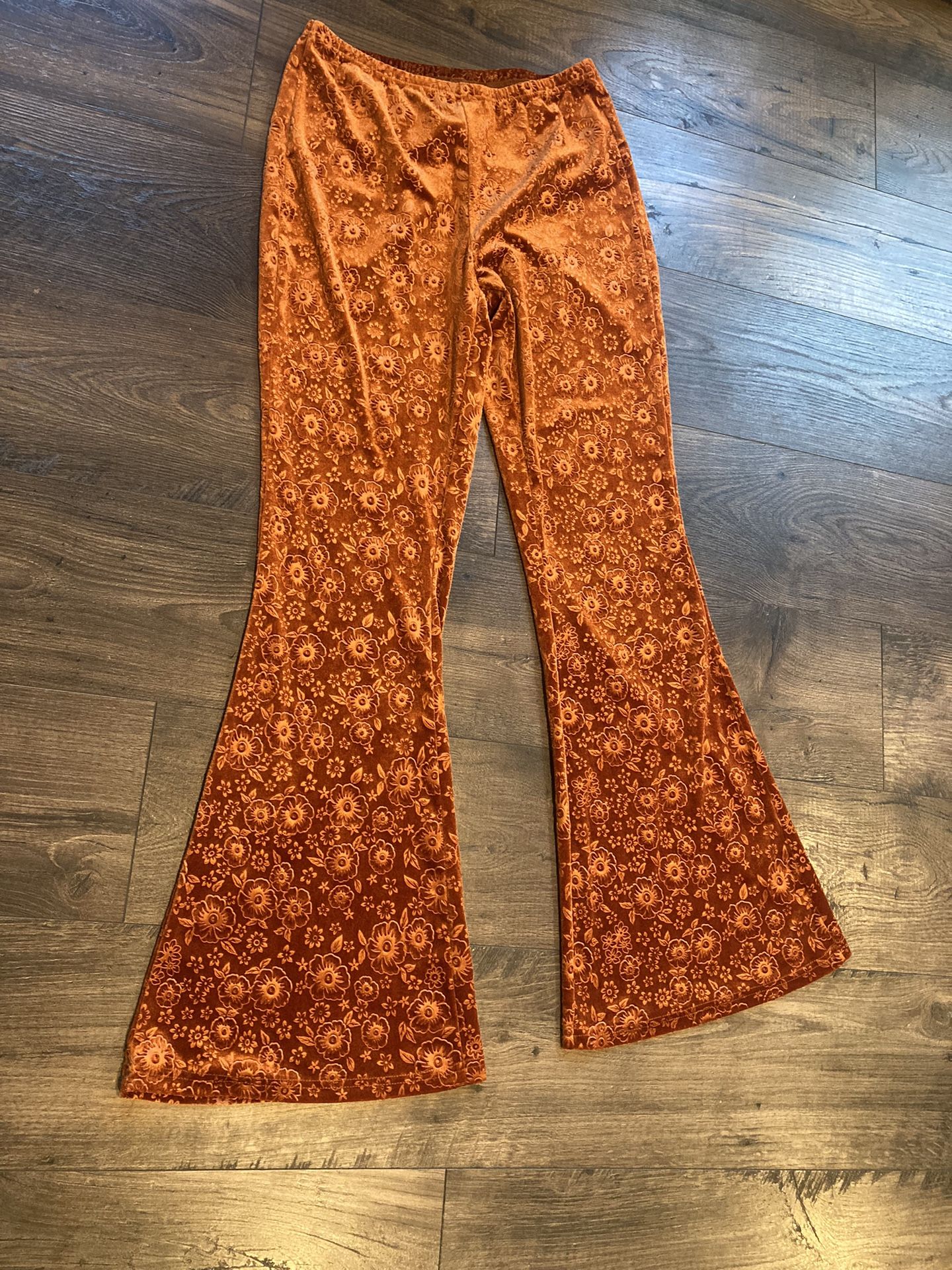 High Waist Velvet Flare Leg Pants Size Large Rustic orange copper SHEIN MOD