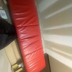 red leather couch