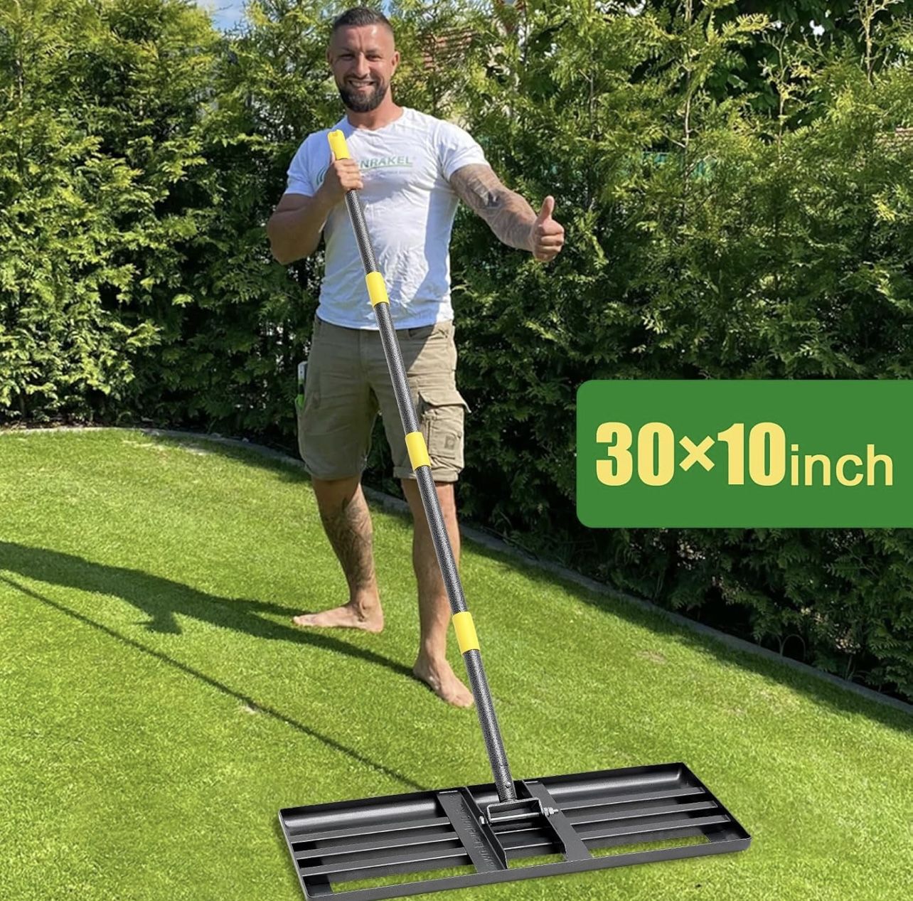 Lawn Leveling Rake - Heavy Duty 30"x10" Stainless Steel Leveler Plate,Reinforced Welds,28-60" Adjustable, Anti Flipping Smooth Edge,for Soil, Dirt,Gro