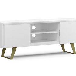 Brand New SIMPLIHOME Lowry SOLID ACACIA WOOD 63 inch Wide Industrial TV