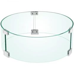 244* Fire Pit Wind Guard, 17 x 17 x 6 Inch Glass Flame Guard, Round Glass Shield, 1/4-Inch Thick Fire Table, Clear Tempered Glass Flame Guard, Aluminu
