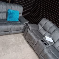 *Labor Day Event*---Barcelona Gray Classic Fabric Reclining Sofa/Loveseat Sets---Delivery And Easy Financing Available 