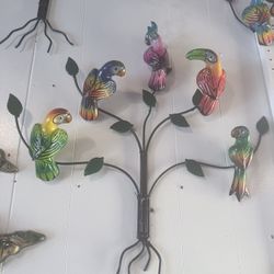 Wall Decoration Set Of 5 Ceramic-birds With A Metal Stand $45