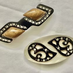 2 1980s Made in France Hair Clips Rhinestone Barrettes Hair Accessories Preowned 